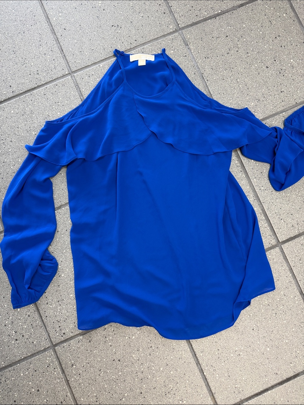 Michael Kors Royal Blue Cold-Shoulder Ruffle Blouse